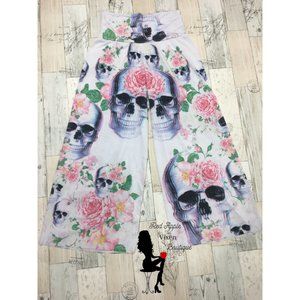 Skull Print Capri Palazzo Pants